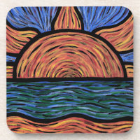 Modern Abstract Sunrise Blue And Orange Drink Coaster
