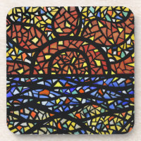 Modern Abstract Sunset Mosaic Beverage Coaster
