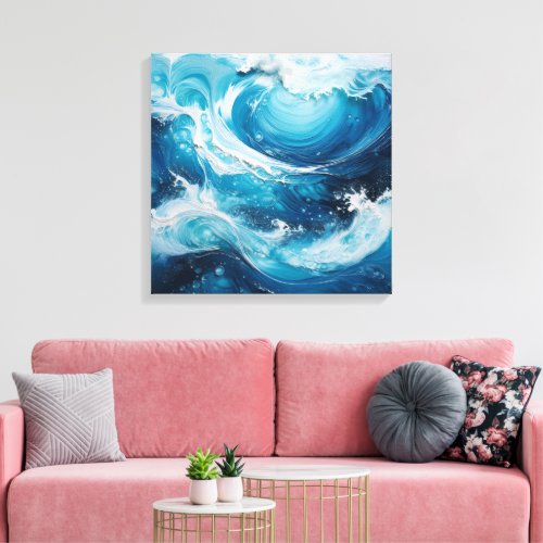 Modern Abstract Swirl in Ocean Blue Waves color Canvas Print