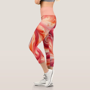 Modern Abstract Swirling Pink and Salmon Capri Leggings