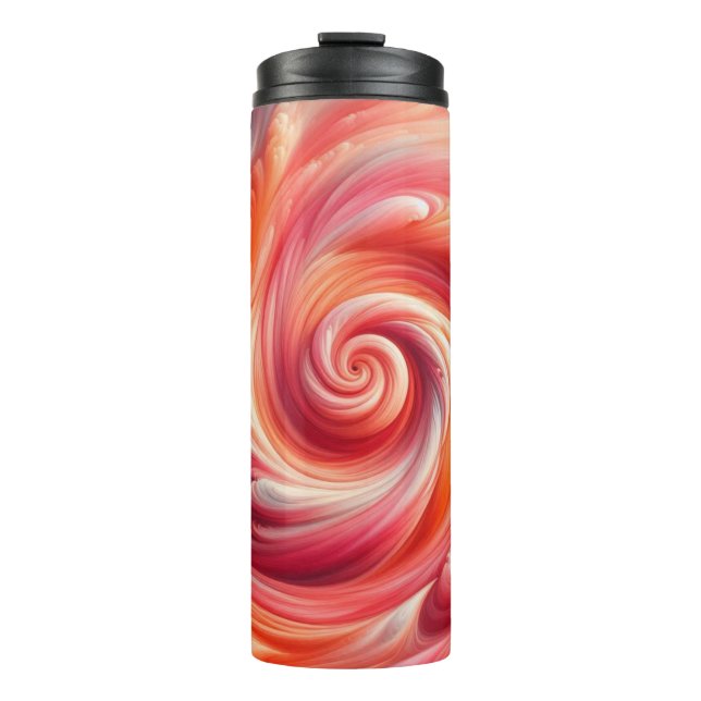Modern Abstract Swirling Pink and Salmon  Thermal Tumbler (Front)