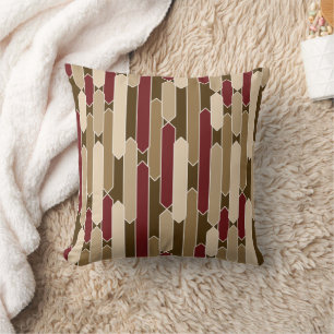 Modern Abstract Tabs, Burgundy, Brown, Beige Throw Pillow