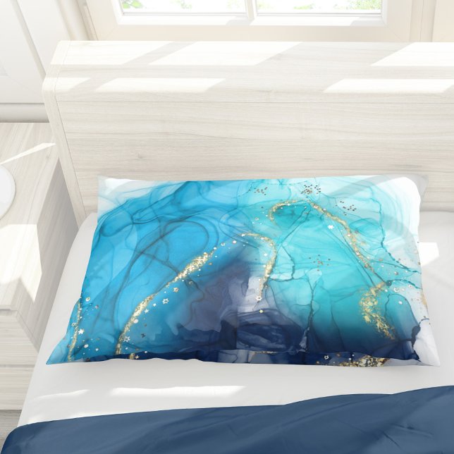 Modern Abstract Teal and Blue Paint Pillow Case (Creator Uploaded)