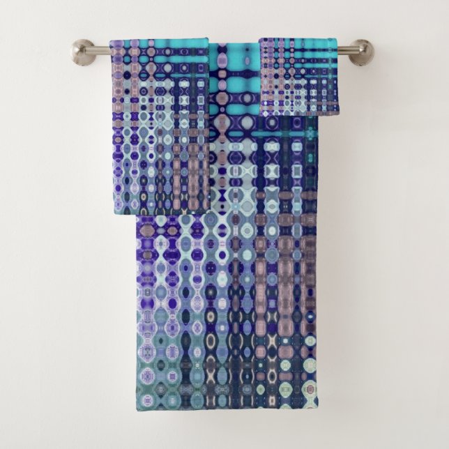 Modern Abstract Teal and Purple Pattern Bath Towel Set (Insitu)