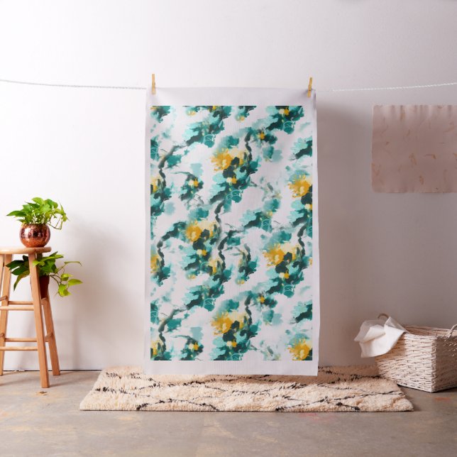 Modern Abstract Teal and Yellow Painted Design Fabric (In Situ)