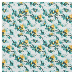 Modern Abstract Teal and Yellow Painted Design Fabric