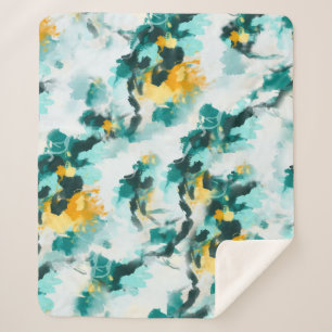 Modern Abstract Teal and Yellow Painted Design Sherpa Blanket