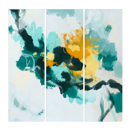 Modern Abstract Teal and Yellow Painted Design Triptych