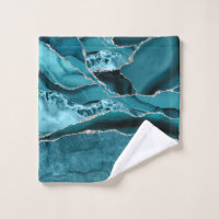 Turquoise & Faux Silver Agate Kitchen Towel Teal Marble 