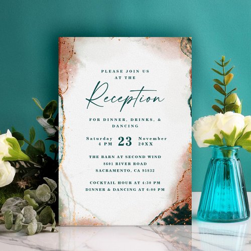 Modern Abstract Teal  Copper Wedding Reception Enclosure Card