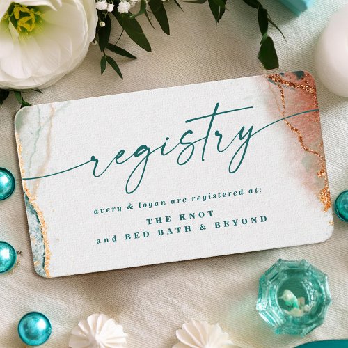 Modern Abstract Teal  Copper Wedding Registry  Enclosure Card