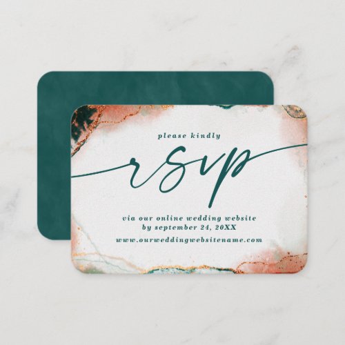 Modern Abstract Teal  Copper Wedding Website RSVP Enclosure Card