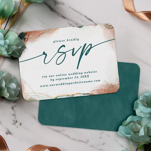 Modern Abstract Teal  Copper Wedding Website RSVP Enclosure Card