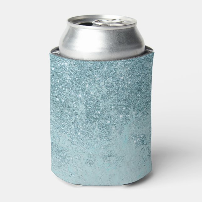 Modern abstract teal glitter blush tones marble can cooler (Can Front)