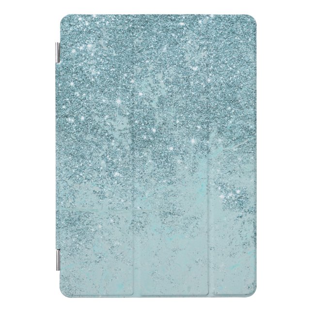 Modern abstract teal glitter blush tones marble iPad pro cover (Front)