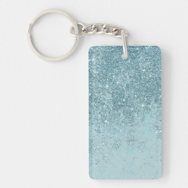 Modern abstract teal glitter blush tones marble keychain (Front)