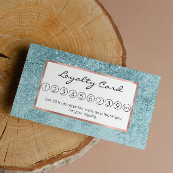 Modern Abstract Teal Glitter Blush Tones Marble Loyalty Card by kicksdesign at Zazzle