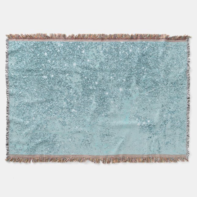 Modern abstract teal glitter blush tones marble throw blanket (Front)