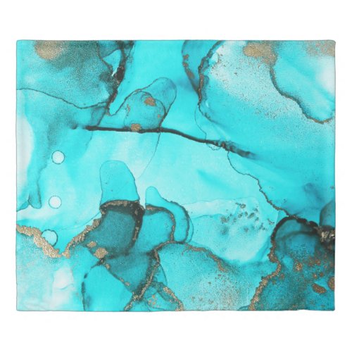 Modern Abstract Teal Gold  Duvet Cover