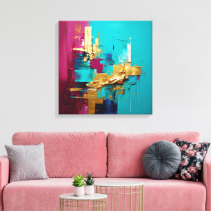 Modern Abstract Teal, Magneta and Gold Swirl  Canvas Print