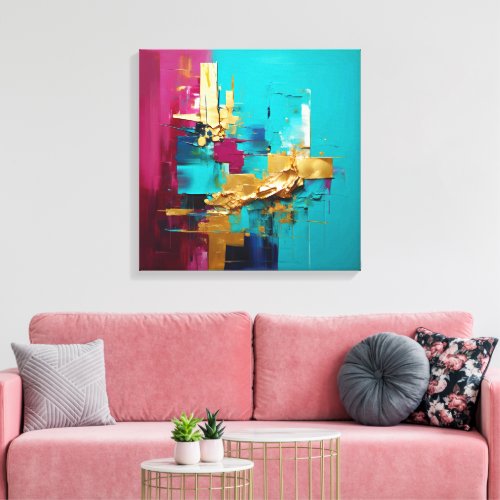 Modern Abstract Teal Magneta and Gold Swirl  Canvas Print