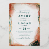 Modern Abstract Teal Real Rose Gold Wedding Foil Invitation (Front)