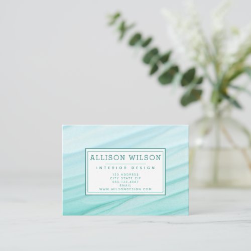 Modern Abstract Teal Watercolor Pattern _ Monogram Business Card