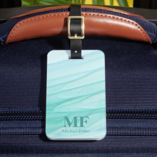 Modern Abstract Teal Watercolor Pattern _ Monogram Luggage Tag