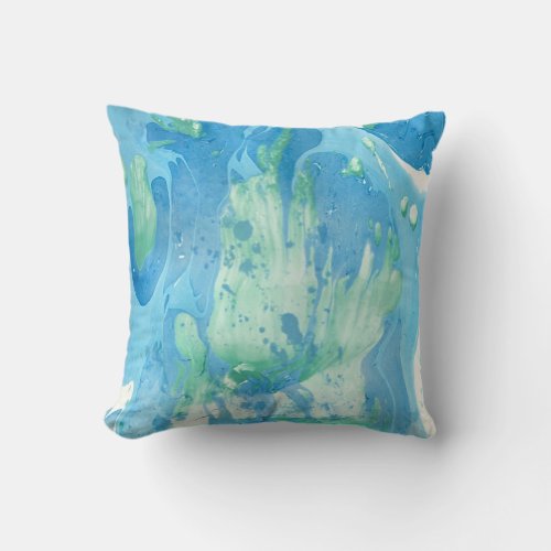 Modern Abstract Template Blue Green White Marble Throw Pillow