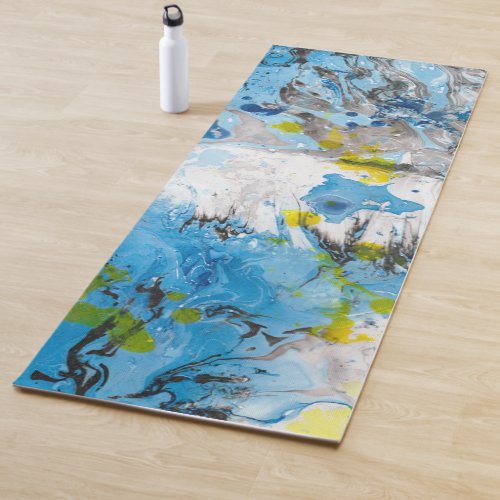 Modern Abstract Template Blue Yellow White Trendy Yoga Mat