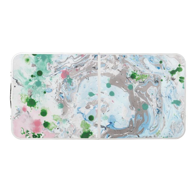 Modern Abstract Template Custom Pink Blue Green Beer Pong Table (Top)