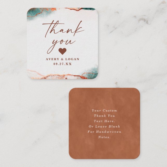 Modern Abstract Terra Cotta Fall Wedding Thank You Note Card (Front/Back)