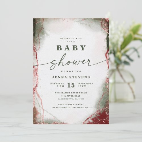 Modern Abstract Terra Rosa Pink Baby Shower Invitation
