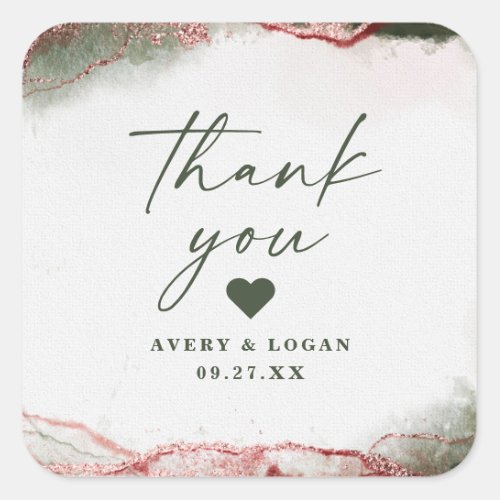 Modern Abstract Terra Rosa Pink Wedding Thank You Square Sticker