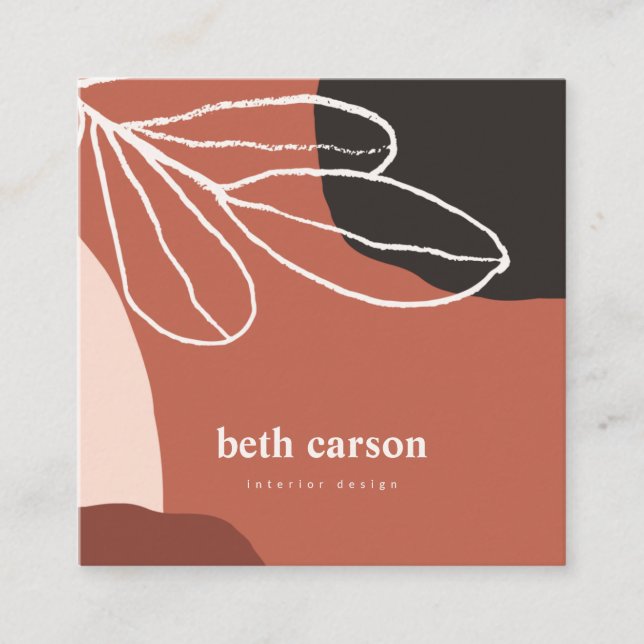 Modern Abstract Terracota White Organic Shapes Square Business Card (Front)