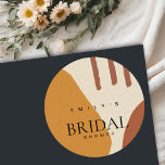 MODERN ABSTRACT TERRACOTTA ARTISTIC BRIDAL SHOWER CLASSIC ROUND STICKER<br><div class="desc">A perfect wedding collection for those looking for a tastefully done, elegant vibrant bold modern art theme. The hand painted background with Kraft paper texture adds a rustic touch. Personalise it with your name, your wedding date, and be sure to include a special message. Lots of designs to choose from...</div>