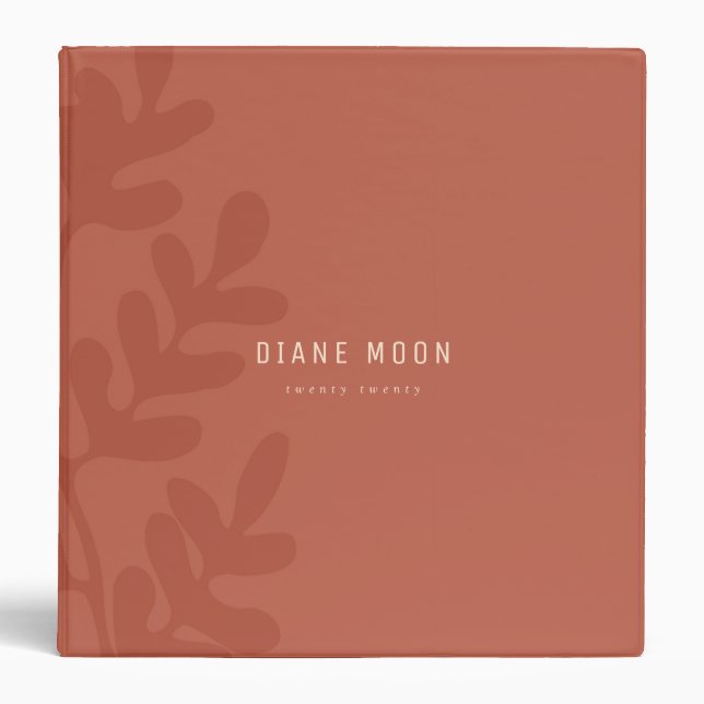 Modern Abstract Terracotta Brown Botanical Leaves 3 Ring Binder (Front)