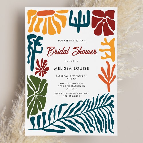Modern Abstract Terracotta Floral Bridal Shower Invitation