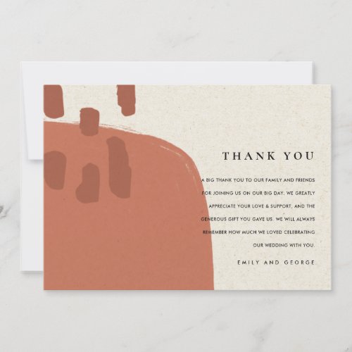 MODERN ABSTRACT TERRACOTTA RED KRAFT WEDDING THANK THANK YOU CARD