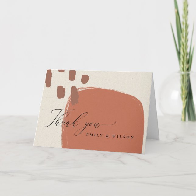 MODERN ABSTRACT TERRACOTTA RED KRAFT WEDDING THANK YOU CARD (Front)