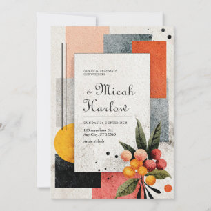 Modern Abstract Terracotta Rust Geometric Wedding Invitation