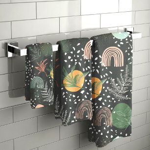 Modern Abstract Terrazzo & Botanical Collage Bath Towel Set