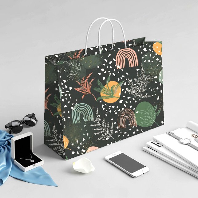 Modern Abstract Terrazzo & Botanical Collage  Large Gift Bag (Creator Uploaded)