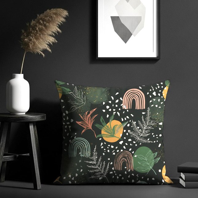 Modern Abstract Terrazzo & Botanical Collage  Throw Pillow (Creator Uploaded)