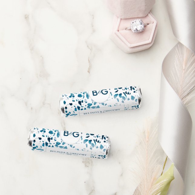 Modern Abstract Terrazzo Mosaic Blue Wedding Breath Savers® Mints (Wedding)