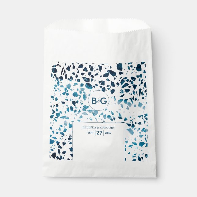 Modern Abstract Terrazzo Mosaic Blue Wedding  Favor Bag (Front)