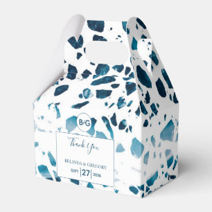 Modern Abstract Terrazzo Mosaic Blue Wedding Favor Boxes