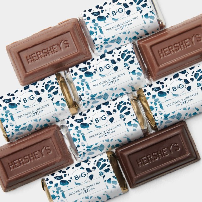 Modern Abstract Terrazzo Mosaic Blue Wedding  Hershey's Miniatures (Assorted)