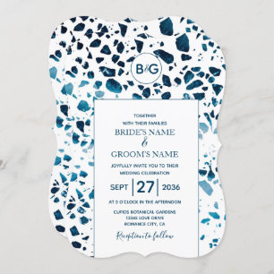 Modern Abstract Terrazzo Mosaic Blue Wedding Invit Invitation