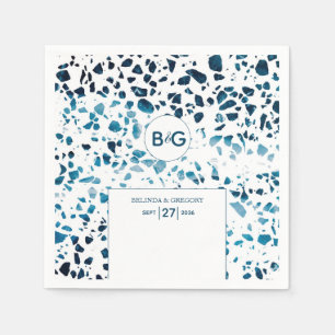 Modern Abstract Terrazzo Mosaic Blue Wedding Napkins